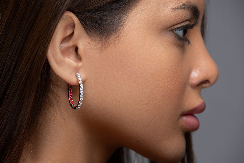 Anuket Diamond and Ruby Hoop Earrings