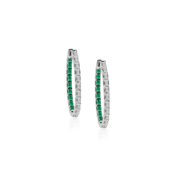 Anuket Diamond Baguette & Emerald Hoop Earrings