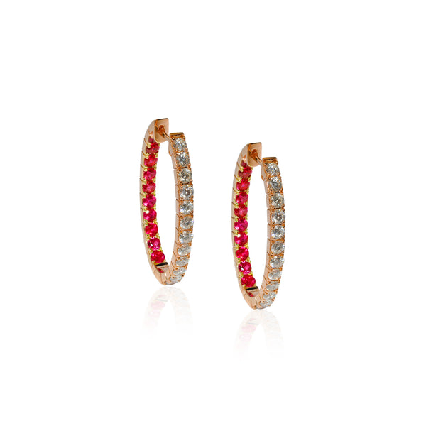 Anuket Diamond and Ruby Hoop Earrings