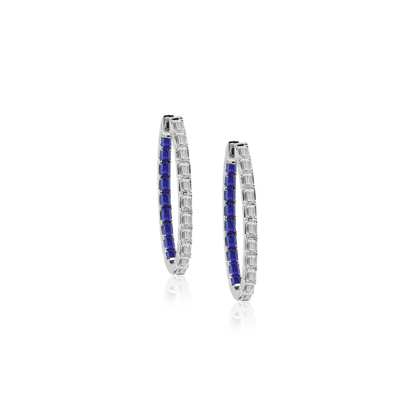 Anuket Diamond Baguette & Blue Sapphire Hoop Earrings