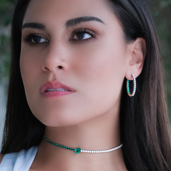 Anuket Diamond Baguette & Emerald Hoop Earrings
